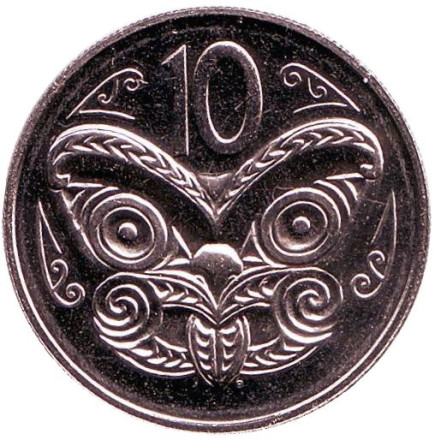 Монета 10 центов. 1983 год, Новая Зеландия. BU. Маска маори.