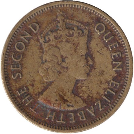 Монета 10 центов. 1964 год, Гонконг. (Без отметки монетного двора). Монета 10 центов. 1964 год, Гонконг. (Без отметки монетного двора).