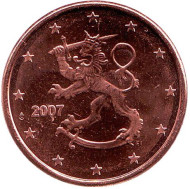 Монета 5 центов. 2007 год, Финляндия. Монета 5 центов. 2007 год, Финляндия.