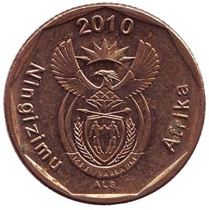 Монета 20 центов. 2010 год, ЮАР. Цветок протея.