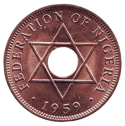 Монета 1 пенни. 1959 год, Британская Нигерия. Состояние - aUNC.