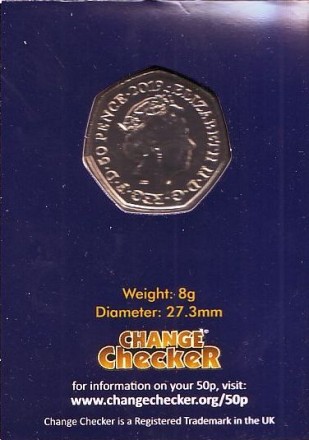 Монета 50 пенсов. 2019 год, Великобритания. 150 лет со дня рождения Беатрис Поттер. Кролик Питер. В блистере.