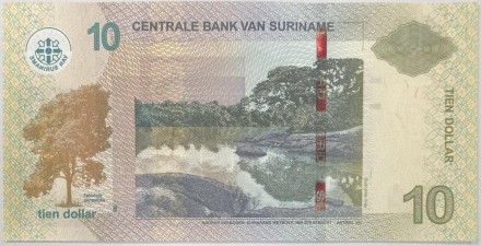 Банкнота 10 долларов. 2020 год, Суринам.