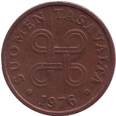 Монета 5 пенни. 1976 год, Финляндия.