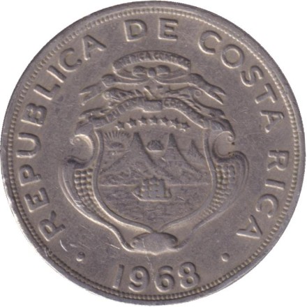 Монета 1 колон. 1968 год, Коста-Рика. Монета 1 колон. 1968 год, Коста-Рика.