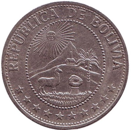 Монета 1 боливийский песо. 1968 год, Боливия. Монета 1 боливийский песо. 1968 год, Боливия.