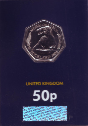 Монета 50 пенсов. 2020 год, Великобритания. Мегалозавр (серия "Динозавры").