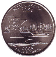 Монета 25 центов (D). 2005 год, США. Миннесота. Штат № 32. Монета 25 центов (D). 2005 год, США. Миннесота. Штат № 32.