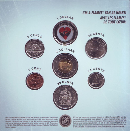 Годовой набор монет (7 шт.). 2009 год, Канада. Хоккейный клуб "Калгари Флэймз". 