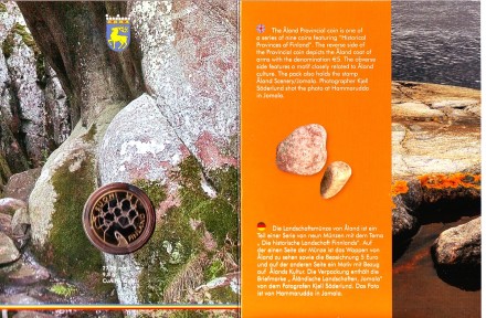 Монета 5 евро в буклете., с маркой. 2011 год, Финляндия. (Пруф) Аланды. Исторические регионы Финляндии. Монета 5 евро в буклете., с маркой. 2011 год, Финляндия. (Пруф) Аланды. Исторические регионы Финляндии.