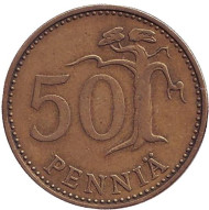 Монета 50 пенни. 1970 год, Финляндия. Монета 50 пенни. 1970 год, Финляндия.