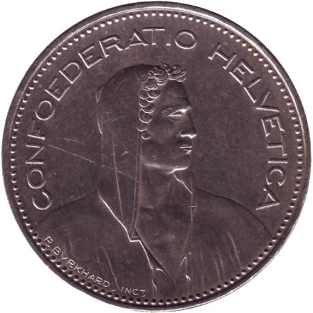Монета 5 франков. 2003 год, Швейцария. Вильгельм Телль.