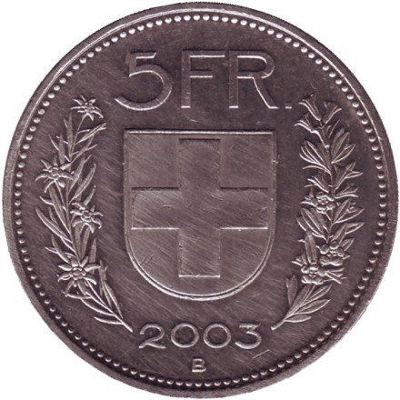 Монета 5 франков. 2003 год, Швейцария. Вильгельм Телль. Монета 5 франков. 2003 год, Швейцария. Вильгельм Телль.