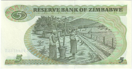 Банкнота 5 долларов. 1983 год, Зимбабве.