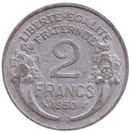 Монета 2 франка. 1950 год, Франция. Монета 2 франка. 1950 год, Франция.