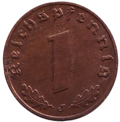 Монета 1 рейхспфенниг. 1940 год, Германия (Третий Рейх). (J). Бронза. Монета 1 рейхспфенниг. 1940 год, Германия (Третий Рейх). (J). Бронза.