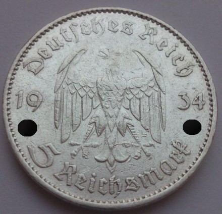 Монета 5 рейхсмарок. 1934 год, Германия (Третий Рейх). (E). Кирха без даты. Монета 5 рейхсмарок. 1934 год, Германия (Третий Рейх). (E). Кирха без даты.