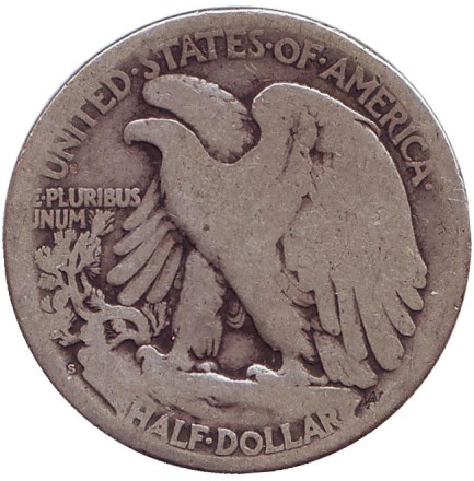 Монета 50 центов. 1917 год (S), США. (Отметка ниже венка) Шагающая свобода. Монета 50 центов. 1917 год (S), США. (Отметка ниже венка) Шагающая свобода.