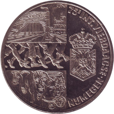 Монета 2,5 экю. 1991 год, Нидерланды. 75-ый четырехдневный марш в Неймегене.
