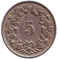 Монета 5 раппенов. 1930 год, Швейцария. Монета 5 раппенов. 1930 год, Швейцария.
