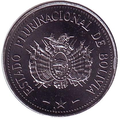 Монета 10 сентаво. 2017 год, Боливия. Монета 10 сентаво. 2017 год, Боливия.