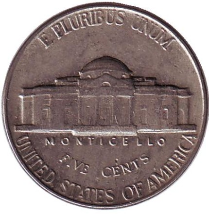 Монета 5 центов. 1962 год, США. Джефферсон. Монтичелло.