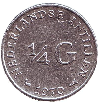 Монета 1/4 гульдена. 1970 год, Нидерландские Антильские острова.