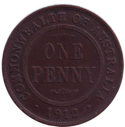 Монета 1 пенни. 1912 год, Австралия.