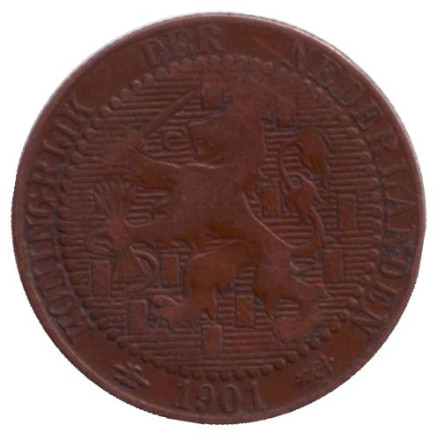 Монета 1 цент. 1901 год, Нидерланды. (Koningrijk) Монета 1 цент. 1901 год, Нидерланды. (Koningrijk)
