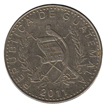 Монета 25 сентаво. 2011 год, Гватемала. Индианка. Монета 25 сентаво. 2011 год, Гватемала. Индианка.