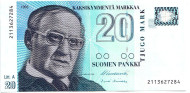 Банкнота 20 марок. 1993 год, Финляндия. (Litt.A). Вяйнё Линна. Пресс! Банкнота 20 марок. 1993 год, Финляндия. (Litt.A). Вяйнё Линна. Пресс!