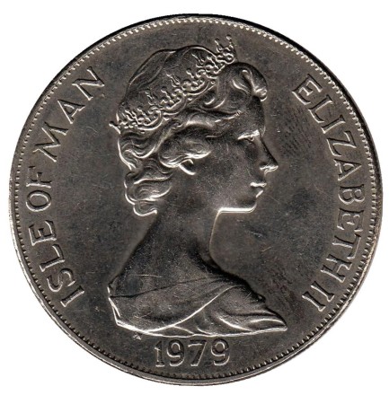 Монета 1 крона. 1979 год, Остров Мэн. 1000 лет Тинвальду. Ост-индский корабль.