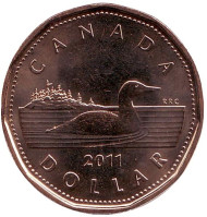 Монета 1 доллар, 2011 год, Канада. Утка. Монета 1 доллар, 2011 год, Канада. Утка.