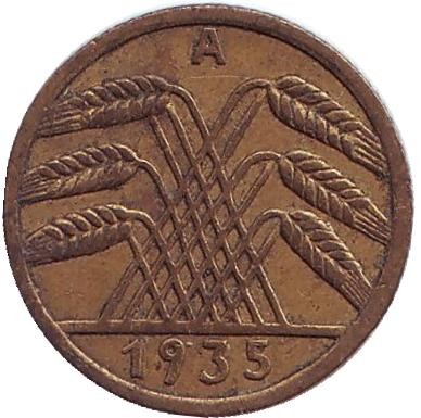 Монета 5 рейхспфеннигов. 1935 год (А), Веймарская республика.