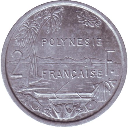 Монета 2 франка. 1979 год, Французская Полинезия. Монета 2 франка. 1979 год, Французская Полинезия.