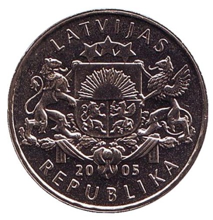 Монета 1 лат, 2005 год, Латвия. Петушок (Петух церкви Святого Петра). Монета 1 лат, 2005 год, Латвия. Петушок (Петух церкви Святого Петра).