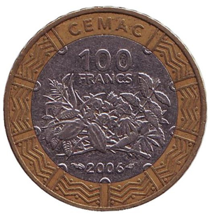 Монета 100 франков. 2006 год, Центральные Африканские штаты. Из обращения.