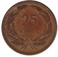 Монета 25 курушей. 1955 год, Турция.