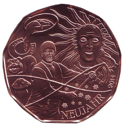 Монета 5 евро. 2014 год, Австрия. Новый год.