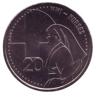 Монета 20 центов. 2015 год, Австралия. Санитарки. АНЗАК. Монета 20 центов. 2015 год, Австралия. Санитарки. АНЗАК.
