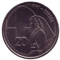 Санитарки. АНЗАК. Монета 20 центов. 2015 год, Австралия.