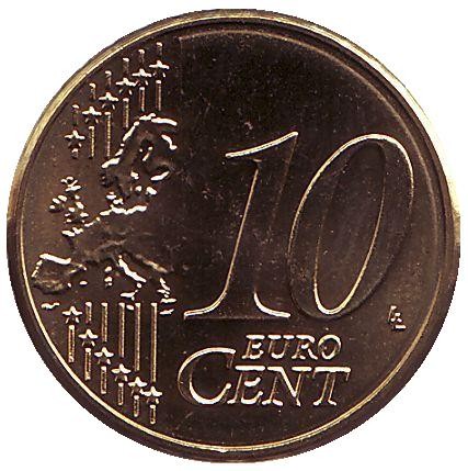 Монета 10 центов. 2012 год, Люксембург. Монета 10 центов. 2012 год, Люксембург.
