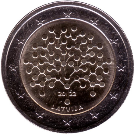 Монета 2 евро. 2022 год, Латвия. Финансовая грамотность.