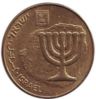 Монета 10 агор. 1991 год, Израиль. Менора (Семисвечник). Ханука. Монета 10 агор. 1991 год, Израиль. Менора (Семисвечник). Ханука.