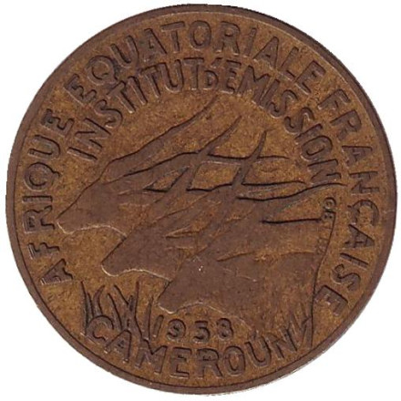 Монета 10 франков. 1958 год, Камерун. Африканские антилопы. (Западные канны).