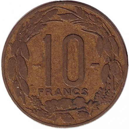Монета 10 франков. 1958 год, Камерун. Африканские антилопы. (Западные канны).