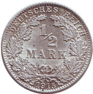 Монета 1/2 марки. 1915 год (D), Германская империя. Монета 1/2 марки. 1915 год (D), Германская империя.