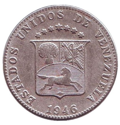 Монета 12 1/2 сентимо. 1946 год, Венесуэла. Монета 12 1/2 сентимо. 1946 год, Венесуэла.