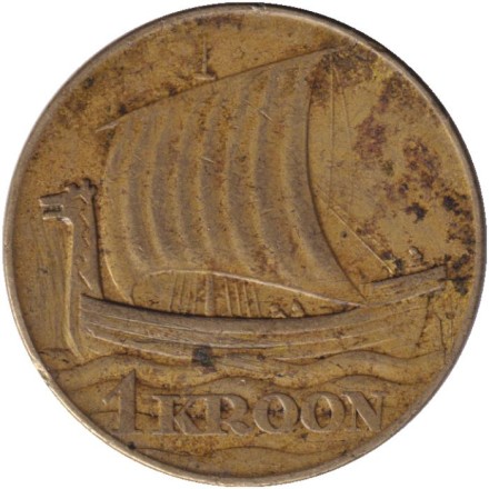 Монета 1 крона. 1934 год, Эстония. Корабль викингов. Монета 1 крона. 1934 год, Эстония. Корабль викингов.