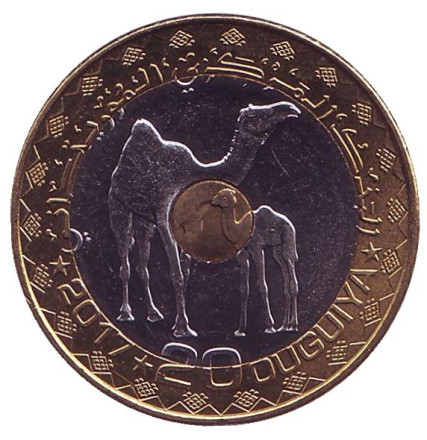 Монета 20 угий. 2017 год, Мавритания. Верблюд.